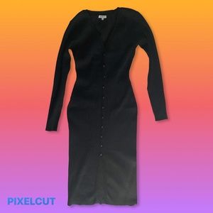 STELEN Black Long Sleeve Ribbed Front Button Dress - Originally from NeedSupply